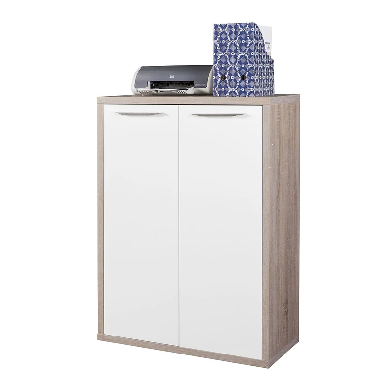 Libreria Bassa con 2 ante in legno da ufficio e cameretta arredamento "Made in Italy" Rovere