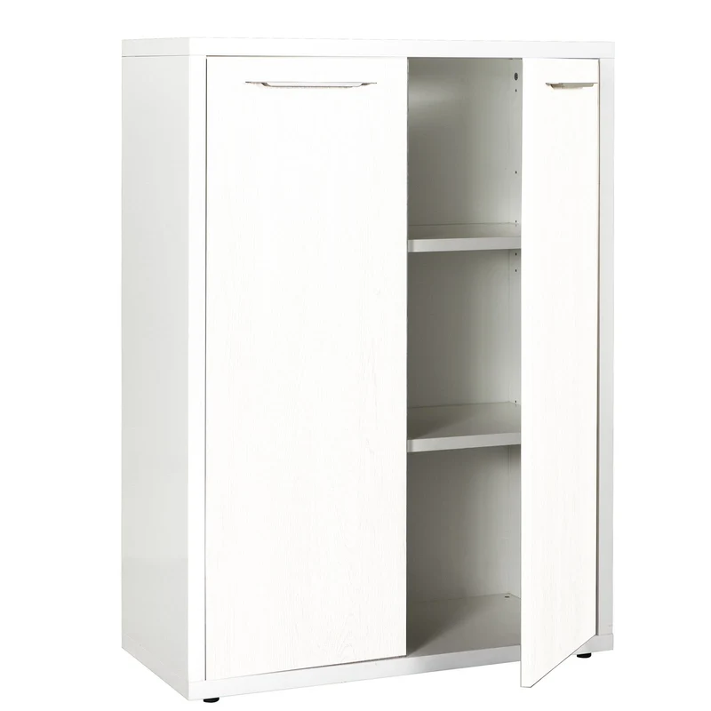 Libreria Bassa con 2 ante in legno da ufficio e cameretta arredamento "Made in Italy" Bianco