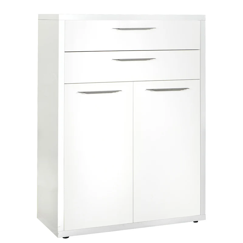 Libreria Bassa con 2 ante e 2 cassetti in legno da ufficio e cameretta arredamento "Made in Italy" Bianco