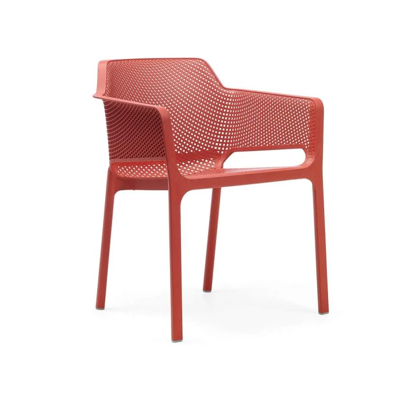 Poltrona "Net" in polipropilene fiber-glass da giardino, bar e ristorante "Made in Italy" Confezione da 6 Pezzi / Corallo
