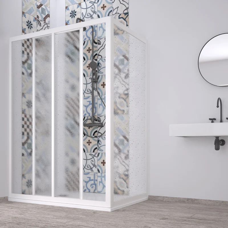 Box doccia angolare "Acril" in Acrilico con profili in PVC apertura centrale riducibile "Made in Italy" 80 X 90 cm