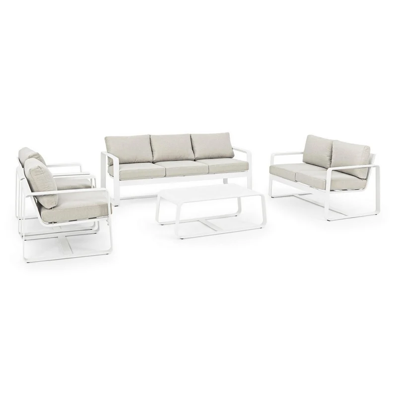 Salottino con cuscini "Merrigan" in alluminio Bianco verniciato da giardino e veranda Salotto Merrigan Deluxe 7 posti