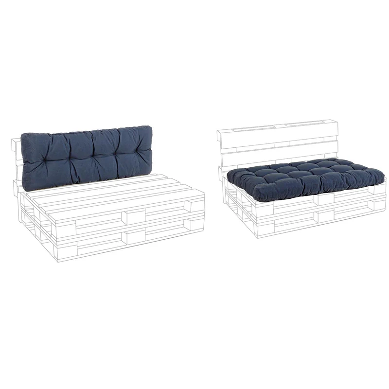 Cuscino imbottito per pedane in legno divani per pallet con bancali 120 cm Blu / Kit Spalliera + Seduta