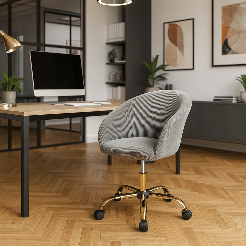 Sedia da ufficio in velluto con ruote "Parigi Gold" per scrivania elegante e moderna Grigio