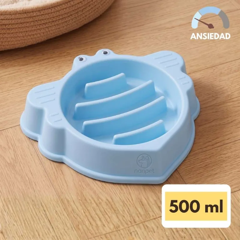 Plato Comedero Antiestres Antiansiedad Perros Mascotas Azul NANPET