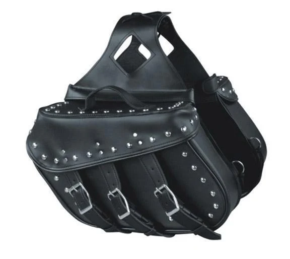 Milwaukee Leather SH55102 Black PVC Zip Off Medium Size Chrome Studded Motorcycle Saddlebag Black / One Size