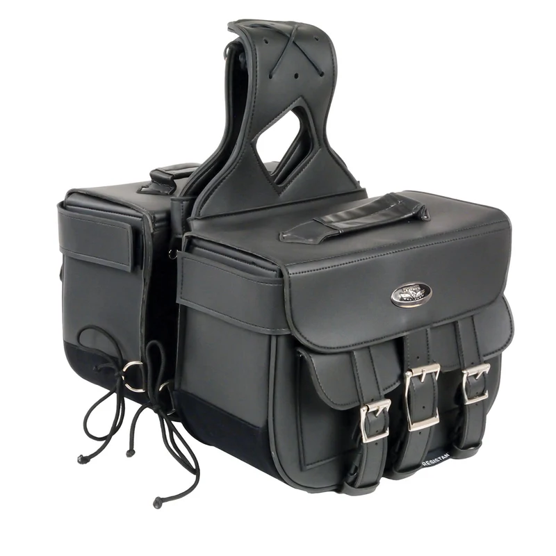 Milwaukee Leather SH67001ZB Black Straight Drop Zip-Off Triple Strap PVC Throw Over Saddlebags Black / One Size