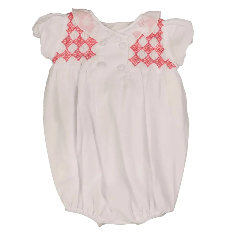 NOMA WHITE SMOCKED BUTTON ROMPER [FINAL SALE] 9M