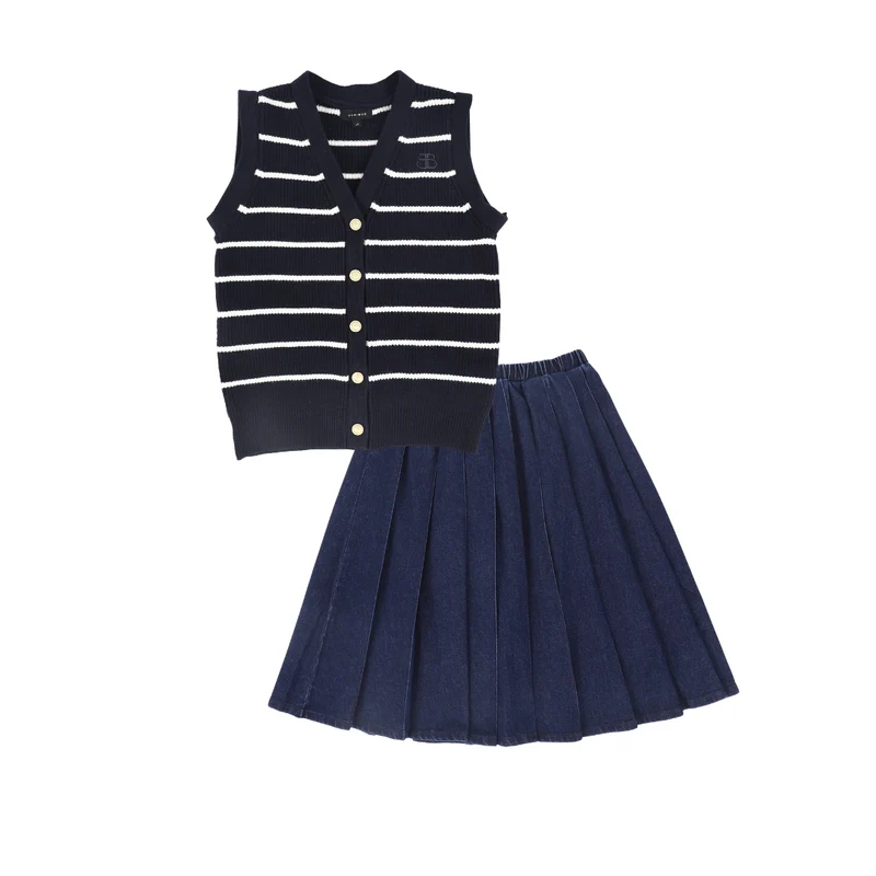 BAMBOO NAVY STRIPE KNIT VEST SET [FINAL SALE] 20 / 18
