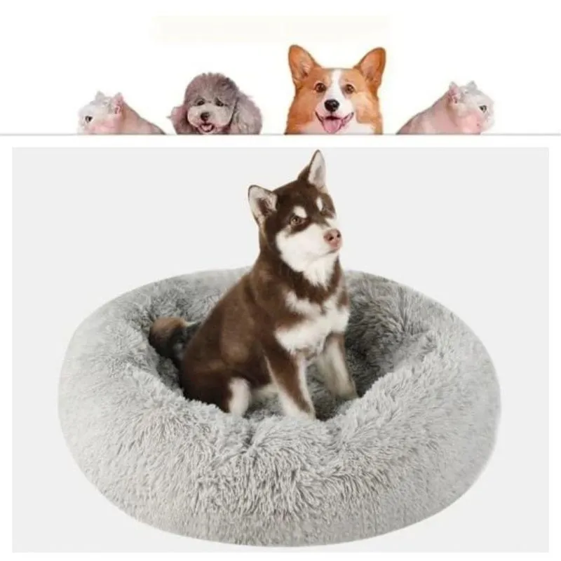 Cama Pet OEM Nuvem Donut Para Cães E Gatos Pequeno Porte Em Pelúcia Cinza 40cm 1 Unidade