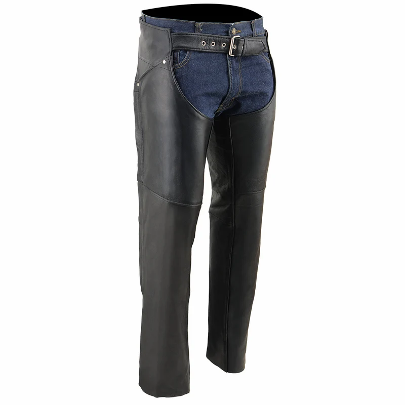 Milwaukee Leather Women's Black Premium Leather Motorcycle Rider Chaps w/ Deep Hip Pockets/Back Thigh Laces-ML1173 Black / Large