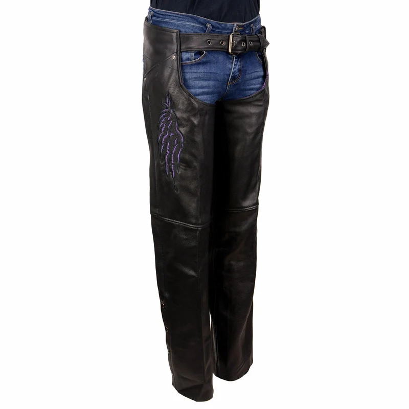 Milwaukee Leather ML1180 Women's Black Leather Chaps with Reflective Wing Detail Black / 4X-Large