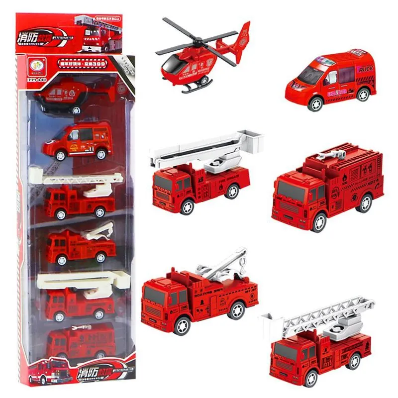 Carrinhos De Bombeiro Fricção Miniatura Brinquedo 6 Peças