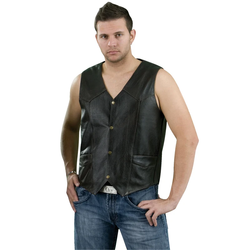 Genuine Leather ML1310RT Men's Retro Brown Classic Leather Motorcycle Vest Brown / 56