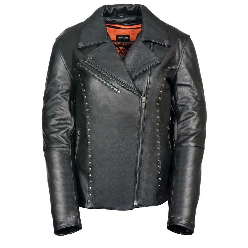 Milwaukee Leather ML1948 Women's Classic Riveted Motorcycle Black Leather Jacket Black / X-Large