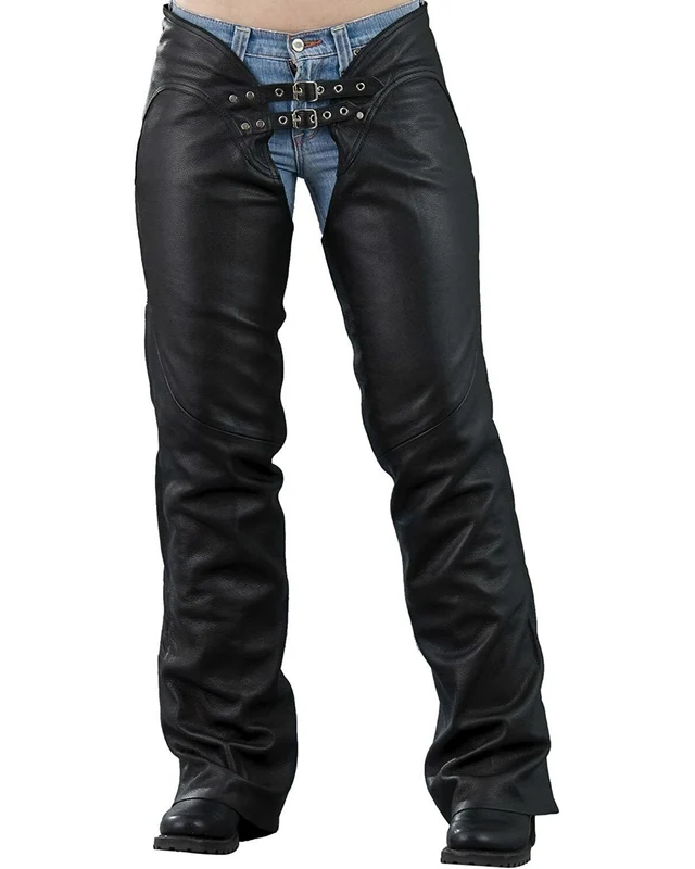 Milwaukee Leather ML1986 Women's Black Leather Low Cut Sure Fit Motorcycle Chaps Black / 3X-Small