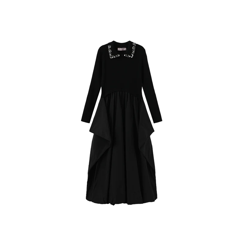 MINIMAL BLACK KNIT COLLAR BUBBLE DRESS 22