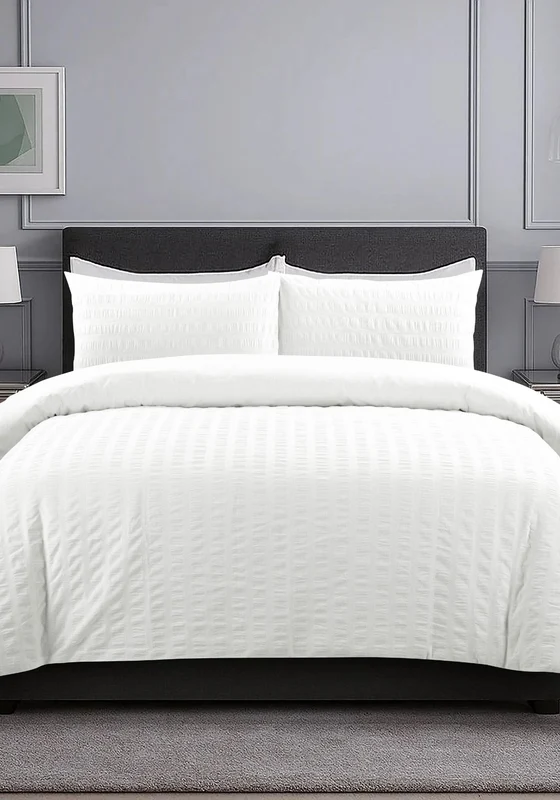 Seersucker Duvet Cover Set - White White / Single