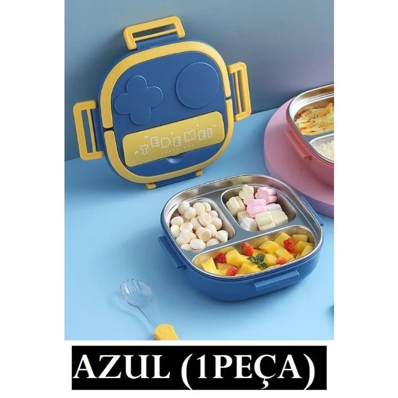 Lancheira Infantil Térmica com 3 Compartimentos Azul OEM para Comida de Bebê e Criança