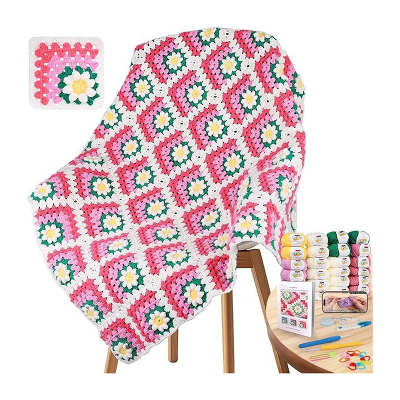 Poppy Crafts Crochet Blanket Kit #9 - Pink Daisy