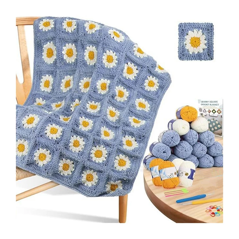Poppy Crafts Crochet Blanket Kit #1 - Dusty Blue