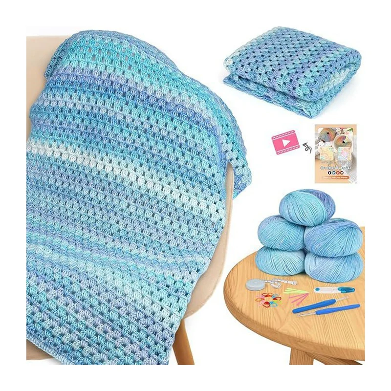 Poppy Crafts Crochet Blanket Kit #11 - Blue Harmony