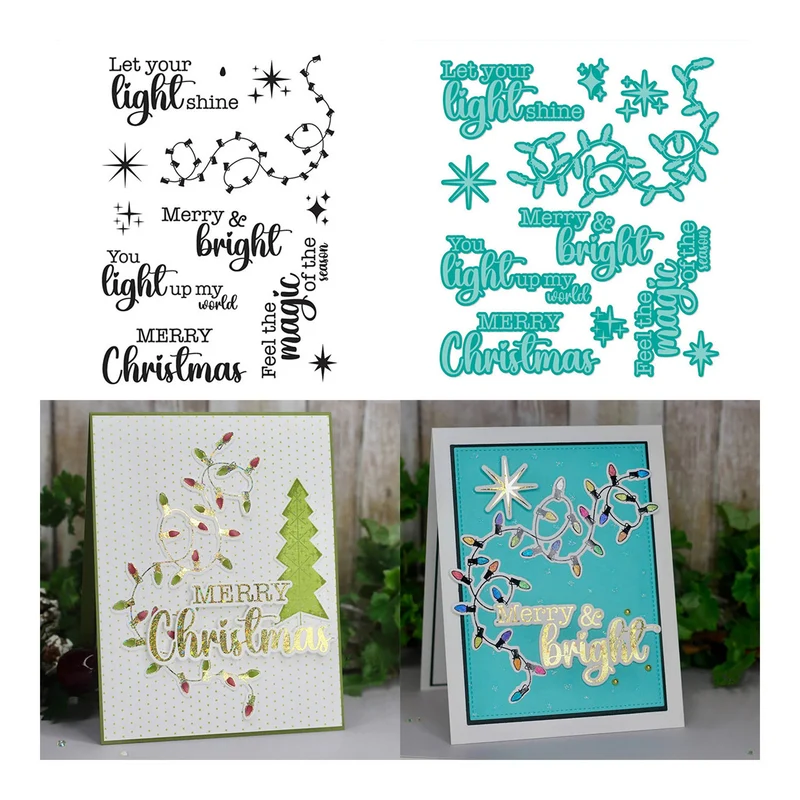 Poppy Crafts Cutting Dies & Stamp Set #237 - Christmas Lights Sentiments