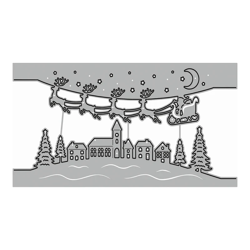 Poppy Crafts Cutting Dies #1785 - Christmas Village & Sleigh
