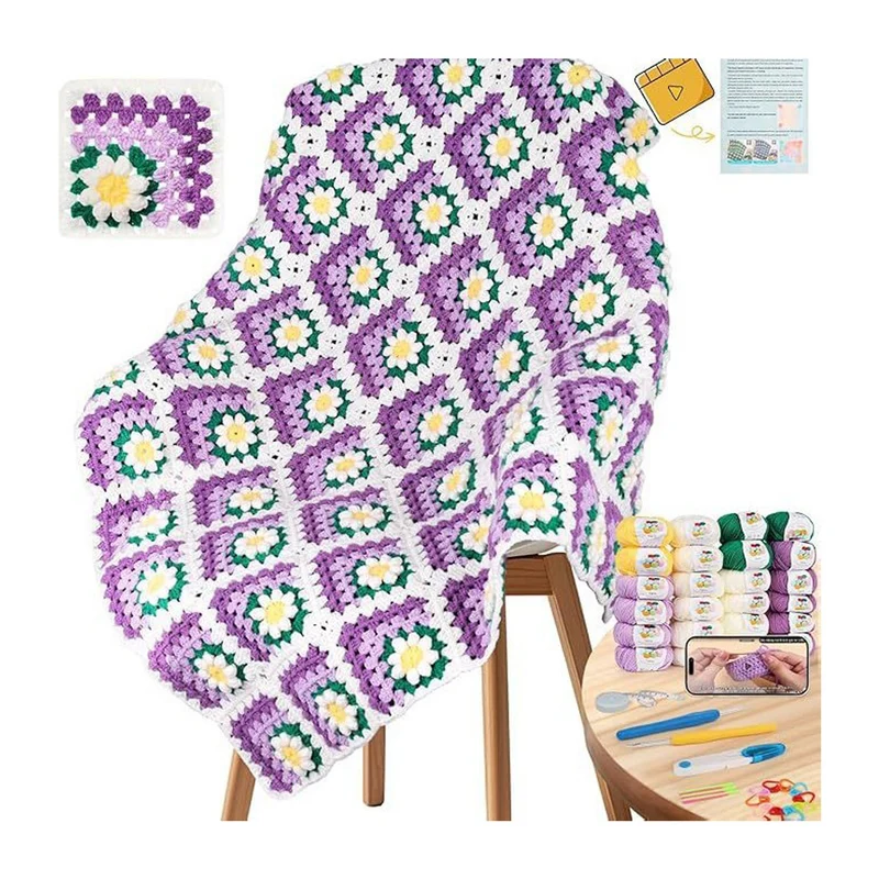 Poppy Crafts Crochet Blanket Kit #14 - Purple Daisy