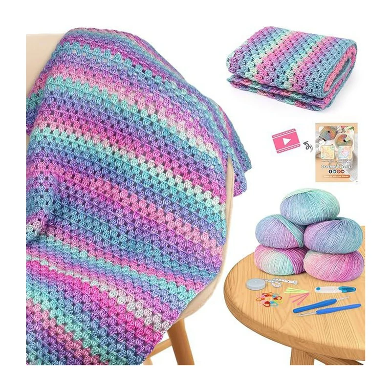 Poppy Crafts Crochet Blanket Kit #10 - Pastel Stripe