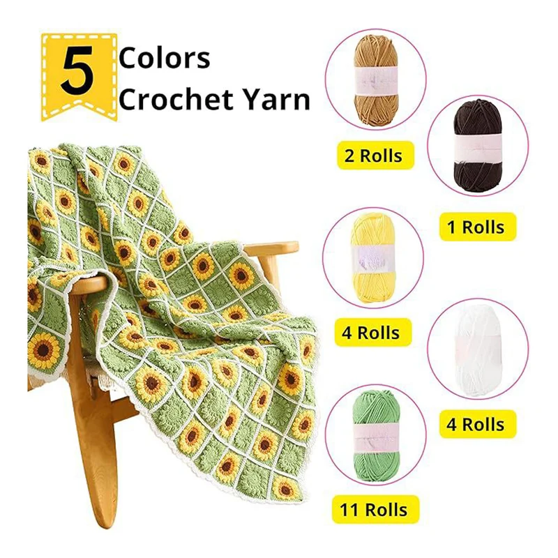 Poppy Crafts Crochet Blanket Kit #13 - Sunflower Garden