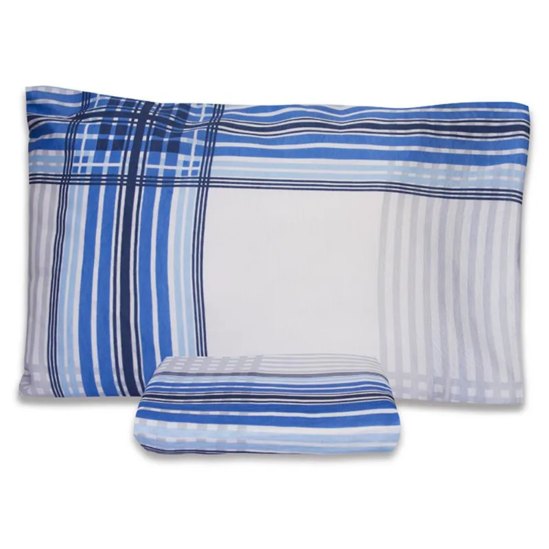 Kit Jogo De Lençol Solteiro Percal 02 Peças Xadrez Azul