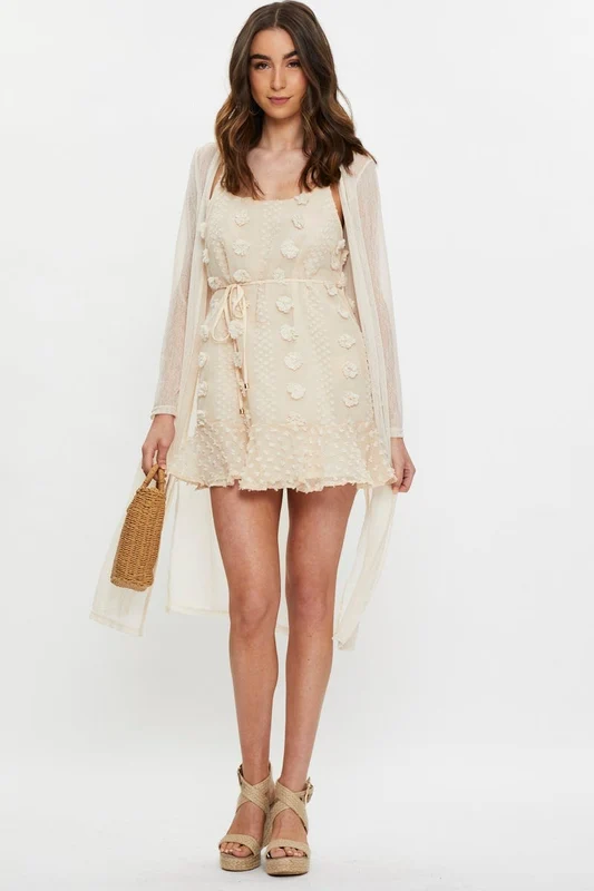 Beige Mesh Longline Cardigan XS