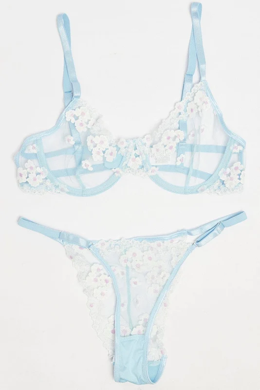 Blue Embroidery Lingerie Set XL