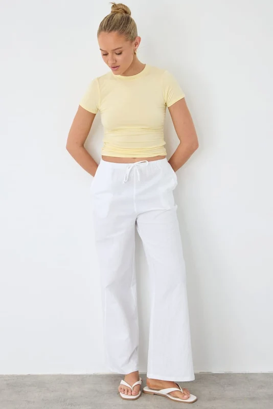 White Wide Leg Pants Elasticated Waist 10S