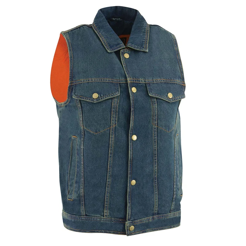 Milwaukee Leather Men's Ringo Blue Denim Motorcycle Biker Riders Vest - DM1331 Blue / Small