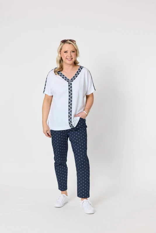 Gordon Smiths Womens Tropez Slim Leg Print Pant Navy/White / XXL/18