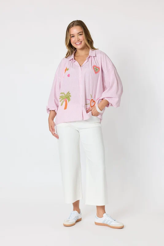 Threadz Womens The Palms Embroidered Shirt Musk/White / S/10