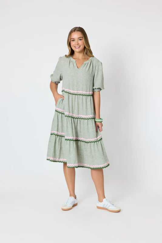 Threadz Womens Canopy Ric Rac Dress Olive / L/14