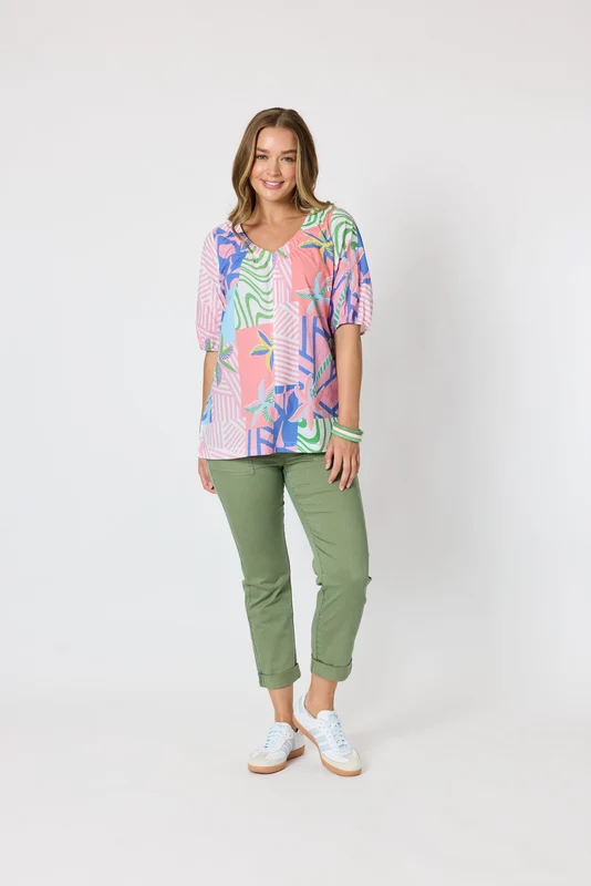 Threadz Womens Urban Jungle Print Top Musk/Multi / L/14