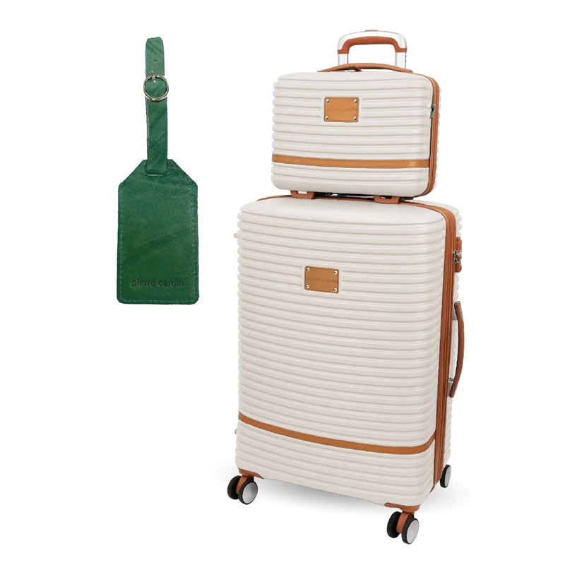 Pierre Cardin Medium Hardshell Suitcase and Beauty Case Set (White) Orquestra