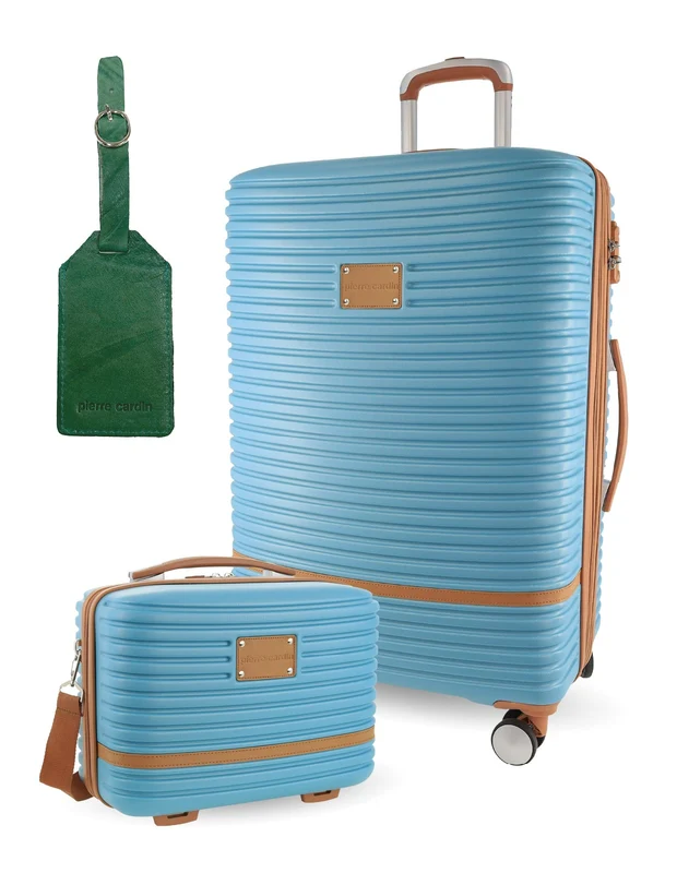 Pierre Cardin Large Hard-Shell Suitcase & Mini Beauty Case Set w/ Tag Blue Orquestra