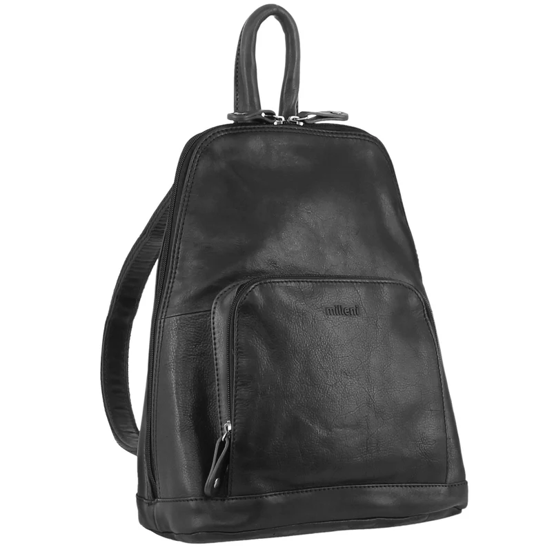 Milleni Womens Twin Zip Backpack Nappa Italian Leather Travel Bag - Black Boutique Retailer