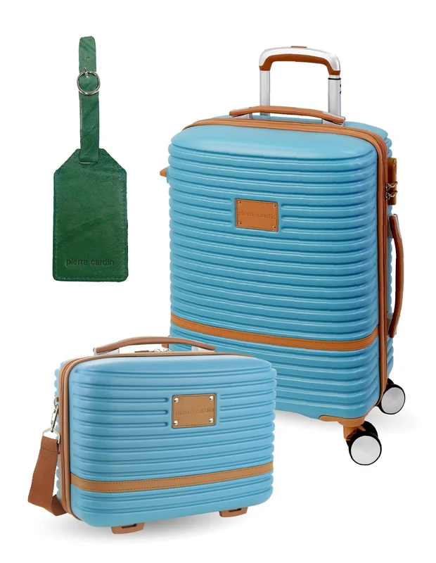 Pierre Cardin Cabin Hard-Shell Suitcase & Mini Beauty Travel Case Set Blue Orquestra