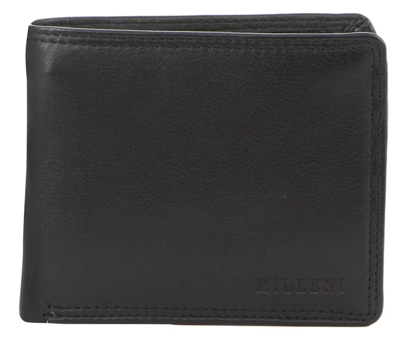 Milleni Men's Leather RFID Protected Card/Cash Flat Wallet 10cm Black Orquestra