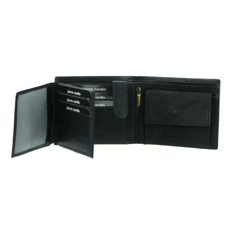 Pierre Cardin Mens Leather Wallet Tri-Fold Credit Card Slots Flap RFID - Black Boutique Retailer
