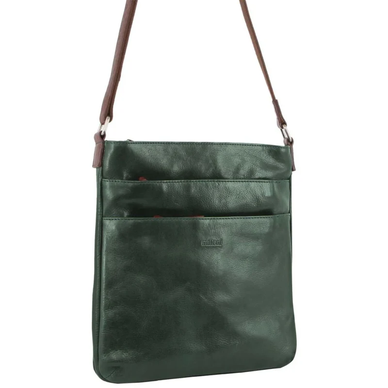 Milleni Ladies Nappa Leather Zip Closure Cross Body Bag Travel - Emerald/Chestnut Boutique Retailer