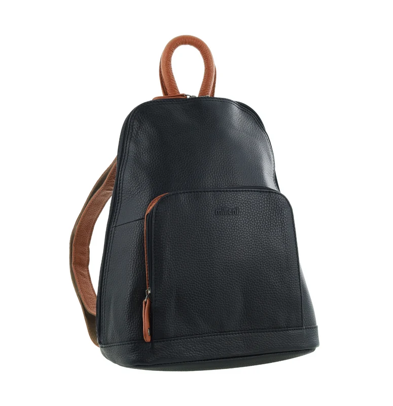 Milleni Italian Leather Backpack (Black/Cognac) Boutique Retailer