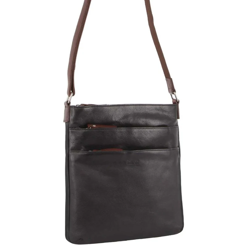 Milleni Womens Italian Leather Bag Soft Nappa Leather Cross-Body Travel - Black/Chestnut Boutique Retailer