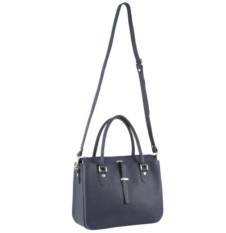 Morrissey Italian Womens Structured Leather Handbag Ladies Bag - Navy Boutique Retailer